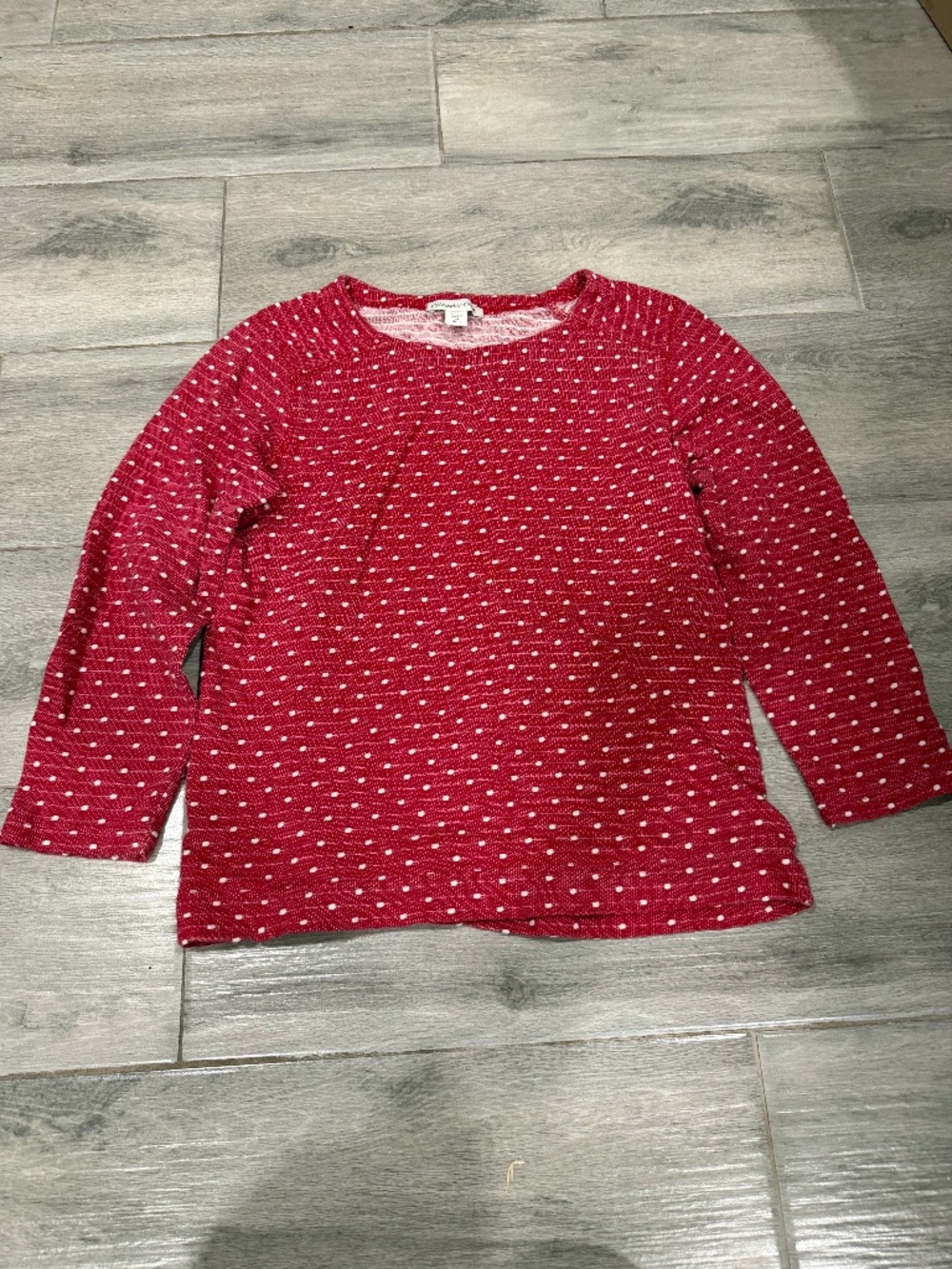 Coldwater Creek Red Swiss Dot Long Sleeve Knit Top Blouse Size M